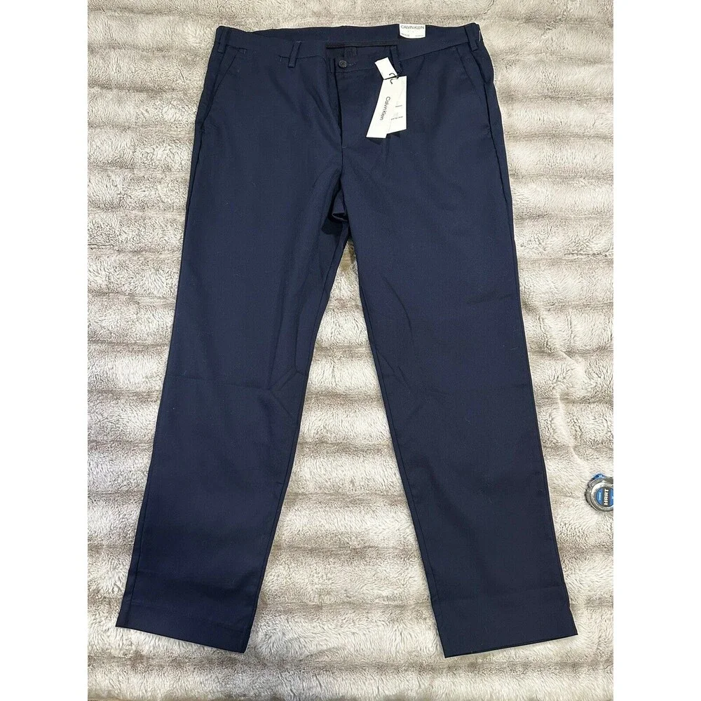 CALVIN Klein Men's Straight-Fit Stretch Chino Pants Sky Captain Blue 42W x 32L